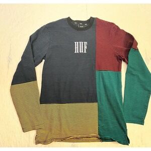 HUF Long Sleeve Striped Shirt Large Colorblock Multicolor Skate Streetwear
